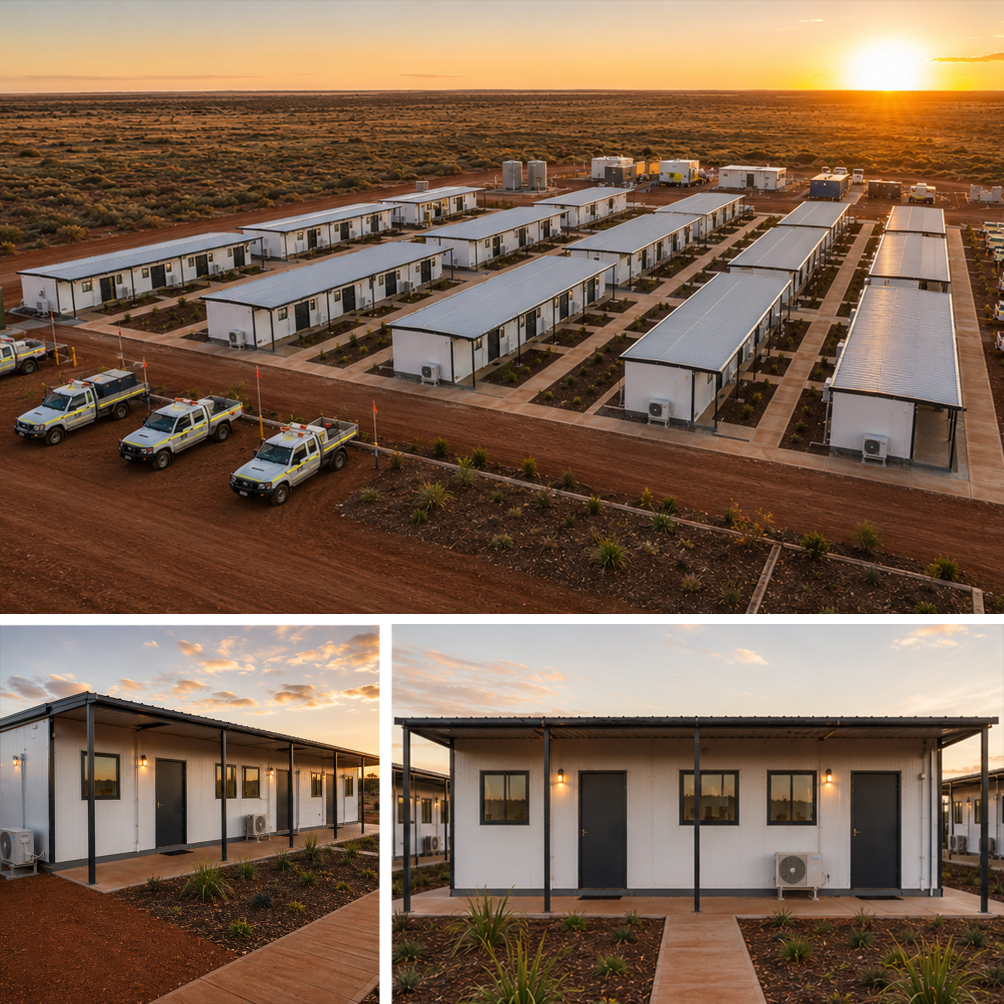 Transportable buildings arranged as a remote WA site camp for mine site workforce accommodation and project facilities