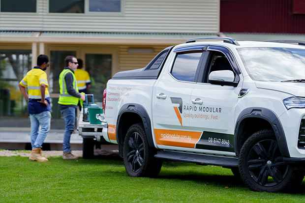 A Rapid Modular WA utility vehicle onsite at a Western Australia school
